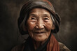 © ADDICTIVE STOCK - Generative AI illustration artwork of delighted senior indigenous Chinese woman with wrinkles in rustic clothes smiling and looking at camera