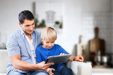 Poster - Joyful and happy dad playing with child at home