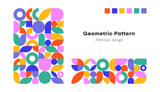 Fototapeta Boho - Abstract geometric pattern background. Simple circle square shapes, modern banner bauhaus swiss style. Vector design