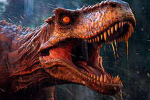 A Close Up Of A T-rex With Its Mouth Open. Generative AI