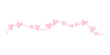 Decorative Border Element, Cute Hand Drawn Divider. For Design Or Decor, For Collage. Vector Ornament Frame Border Line. Wavy Line With Pink Hearts.