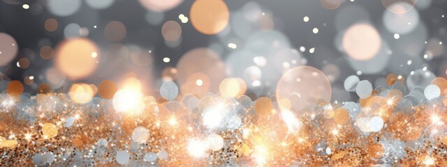 Aufkleber - Festive celebration holiday christmas, new year, new year's eve background banner template - Abstract glitter bokeh lights texture . silver and gold. de-focused Generative AI