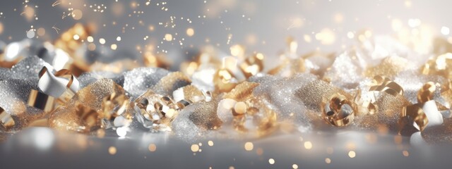 Aufkleber - Festive celebration holiday christmas, new year, new year's eve background banner template - Abstract glitter bokeh lights texture . silver and gold. de-focused Generative AI