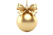 Gold Christmas Ball With Ribbon And A Bow, Isolated On Background. Generative AI