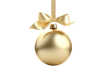 Wall Mural - gold Christmas ball with ribbon and a bow, isolated on background. Generative AI