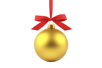 Wall Mural - yellow Christmas ball with ribbon and a bow, isolated on background. Generative AI