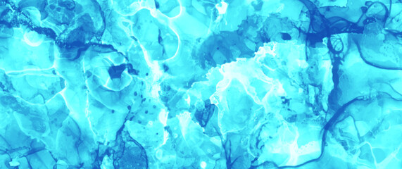 Abstract blue vector texture background for invitations, cover design, poster, flyer, cards. Water splashes. Waves. Ink. Liquid. Drops. Hand-drawn luxury illustration. Color glass. Watercolor template