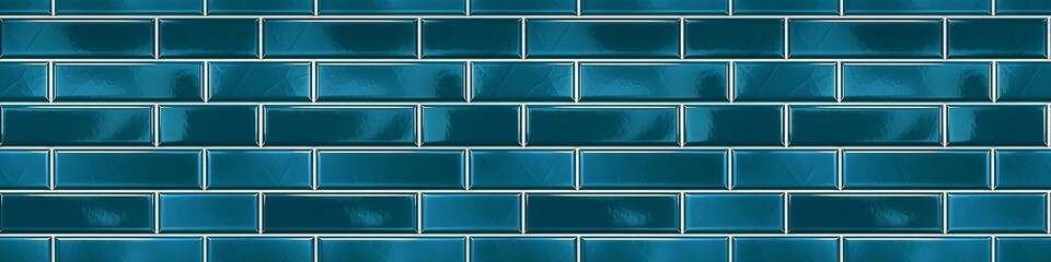 Aufkleber - Blue light brick subway tiles ceramic wall texture wide tile background banner panorama, seamless pattern Generative AI