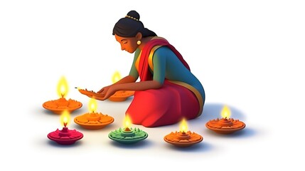 Lady with diwali diya for happy diwali, Generative ai