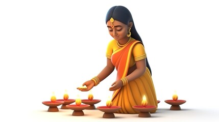 Wall Mural - Lady with diwali diya for happy diwali, Generative ai