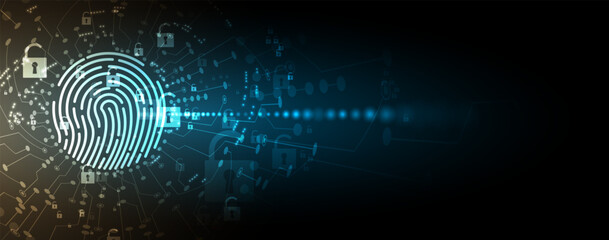 Wall Mural - internet digital security technology concept for business background. Lock on circuit board