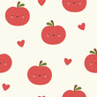 Cute tomato fruit kawaii face seamless pattern, abstract repeated cartoon background, vector illustration