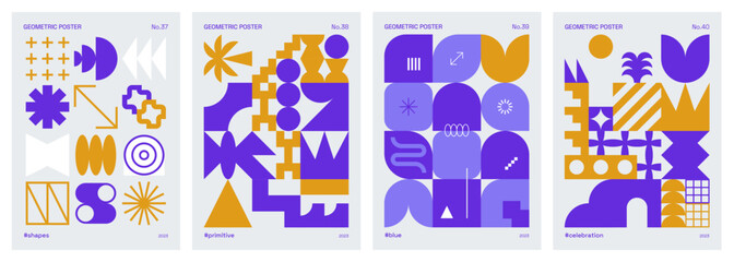 Wall Mural - trendy minimalist, modern, abstract, blue and gold poster set with basic and geometric shapes and pa