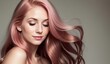© inspiretta - Beautiful pink haired woman with long shiny hair, generative ai image, fashion, beauty