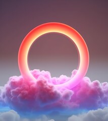 Wall Mural - Sky and clouds. Abstract geometric background ring shape with glowing rings. generative ai