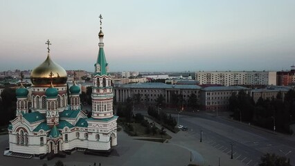 Wall Mural - Aerial view of the Assumption Cathedral in Omsk