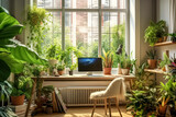 Fototapeta  - A desk plant or flowers, adding a touch of nature and freshness to the workspace.