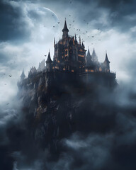 A dark castle floating in the air - Magic fantasy design - Generative AI