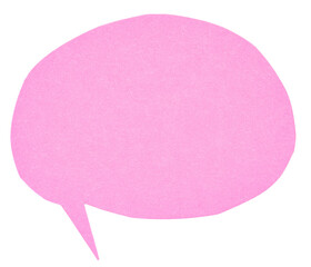 Pink blank cut out paper cardboard speech bubble of elliptical round shape with copy space for text on transparent or white background
