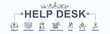 Help desk banner web icon for organization, support, information, advice, problem solving, help, service and solutions. Minimal vector flat infographic.