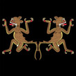 Symmetrical animal design with two stylized jaguars. Native American art of Aztec Indians. From Mexican codex. On black background.