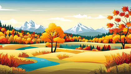 Nature and landscape. Autumn. Rural landscape. Vector design illustration for web design development, natural landscape