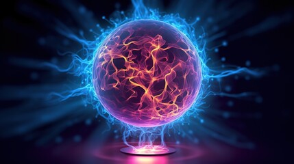 Wall Mural - plasma ball on black. plasma ball with binaries. generative ai