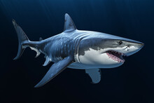Great White Shark Underwater In Ocean. Created With Generative AI.