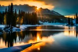 Fototapeta Niebo - sunset over the lake Whispers of Wilderness: Reveling in the Magic of Landscapes