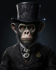 humanoid monkey wearing a top hat, generative ai 