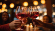 © Miljan Živković - Close up on hands o toasting with glasses of wine. Generative AI