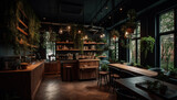 Fototapeta Londyn - Modern luxury bar counter inside a comfortable, elegant coffee shop generated by AI