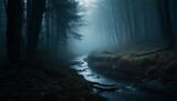 Fototapeta Do przedpokoju - Tranquil scene of a mysterious forest in autumn dark beauty generated by AI