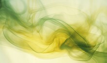  A Green And Yellow Abstract Painting On A White Background With A Blurry Image Of A Yellow And Green Swirl On The Left Side Of The Image.  Generative Ai