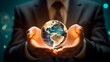 © Moritz - A businessman holds a global business globe, interconnected with a network, while focusing on digital marketing strategies and innovative solutions. Utilizing business development technology, this ind