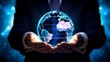 © Moritz - A businessman holds a global business globe, interconnected with a network, while focusing on digital marketing strategies and innovative solutions. Utilizing business development technology, this ind