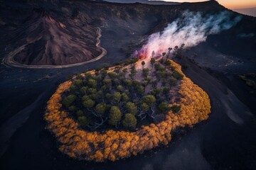 Wall Mural - active volcano emitting smoke from above. Generative AI