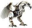Robotic eagle as mechanical cyber animal isolated on a white background, generative AI technology
