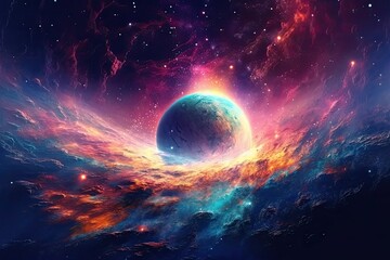 Wall Mural - horizontal photo planet space galaxy generative ai