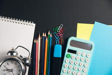 Poster - office desktop with items on te wooden table