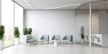 Minimalist White Colored Reception Of Modern Medical Office Hospital Interior Mock Up