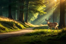 Deer Running In The Forest