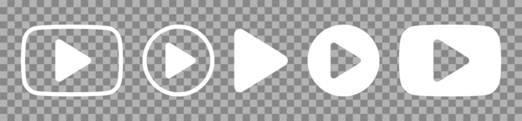 Poster - White Play Button Icons isolated on transparent background. Play Button circle. Video player navigate icons set. Editable Stroke. Vector 10 eps.