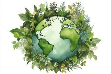 Wall Mural - Abstract illustration of green eco planet. Climate change concept. AI generated, human enhanced