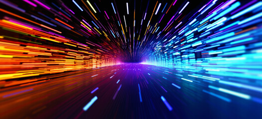 Light speed, hyperspace, space warp background. colorful streaks of light gathering towards the event horizon. Generative AI based. 