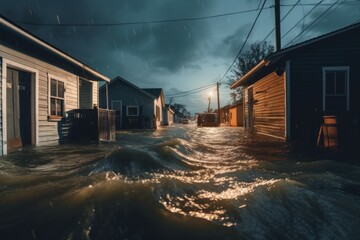 Wall Mural - Flood flooding the city. Climate change concept. AI generated, human enhanced