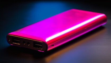 Poster - Shiny pink mobile phone charger illuminates in studio shot generated by AI