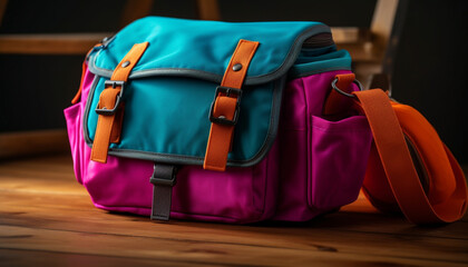 Poster - Multi colored backpack for outdoor adventure and back to school journey generated by AI