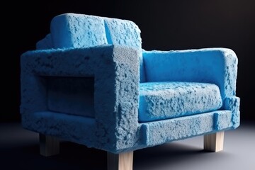 Canvas Print - simple armchair made of white wood and blue sponge, up close Generative AI