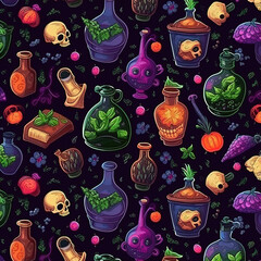 Poster - Seamless pattern with witch potions magic